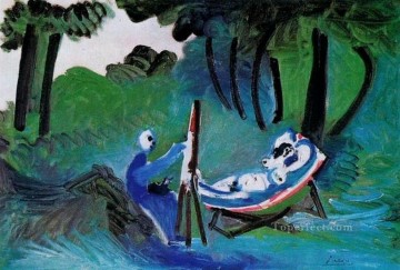 キュービズム Painting - Le peintre et Son modele dans un paysage III 1963 キュビズム